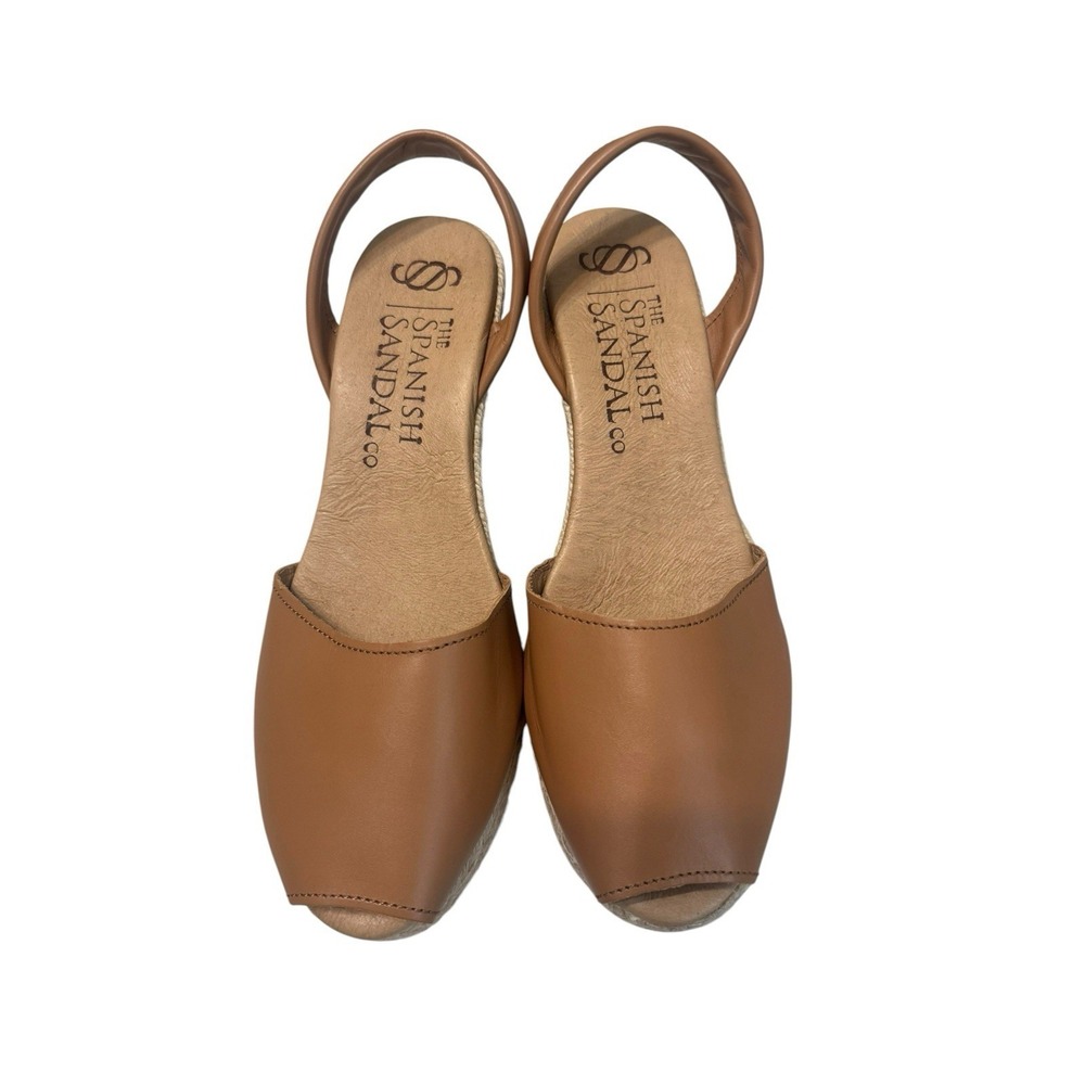 The Spanish Sandal Co Leather Espadrille Peep Toe Wedge Sandals Size 42 US 10.5"